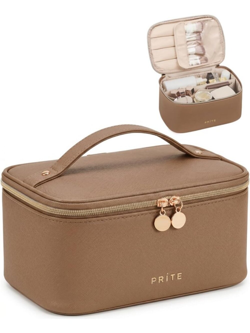 Stylish Brown Travel Makeup Bag & Cosmetic Organizer for Women - Toiletry Case